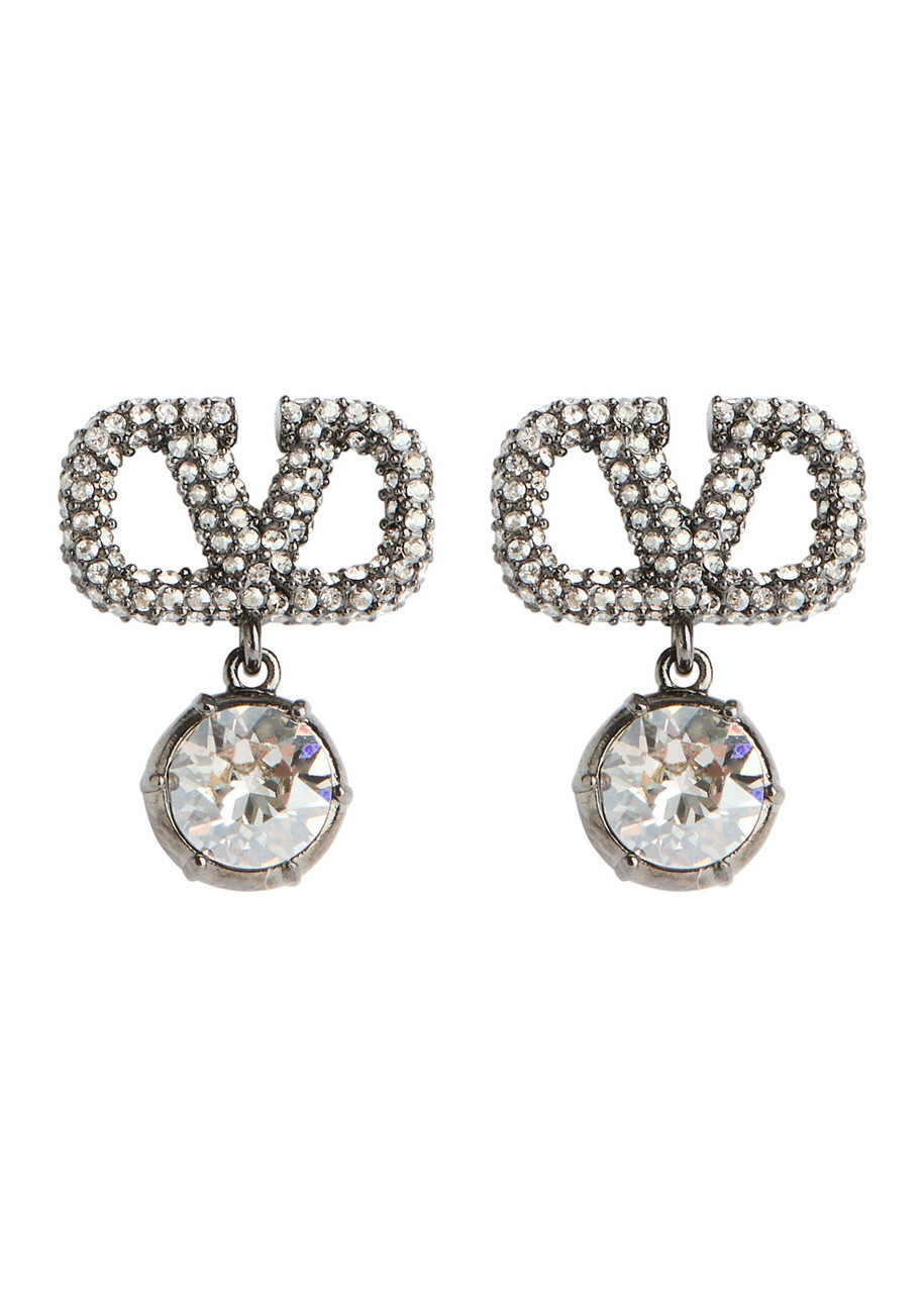 【VALENTINO】Garavani V Logo Crystal Drop Earrings★追跡可能 Valentino Garavani Vlogo Crystal-embellished Drop Earrings