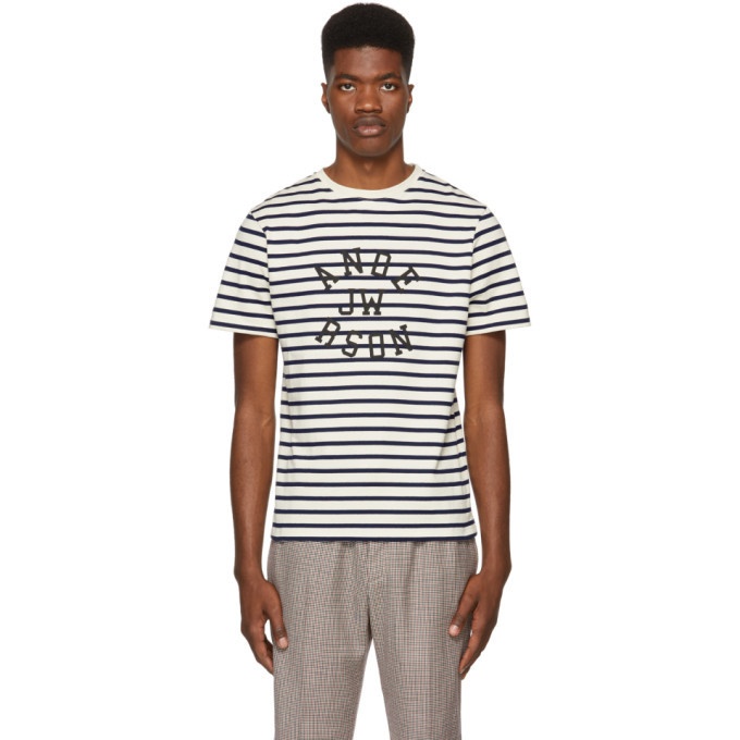Photo: JW Anderson Navy and Off-White Striped Logo T-Shirt