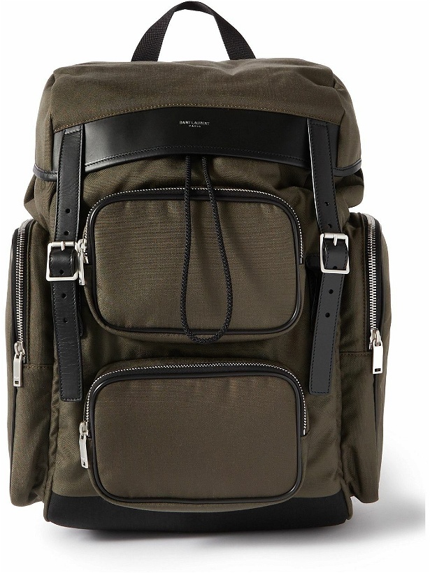 Photo: SAINT LAURENT - City Leather-Trimmed Canvas Backpack - Green