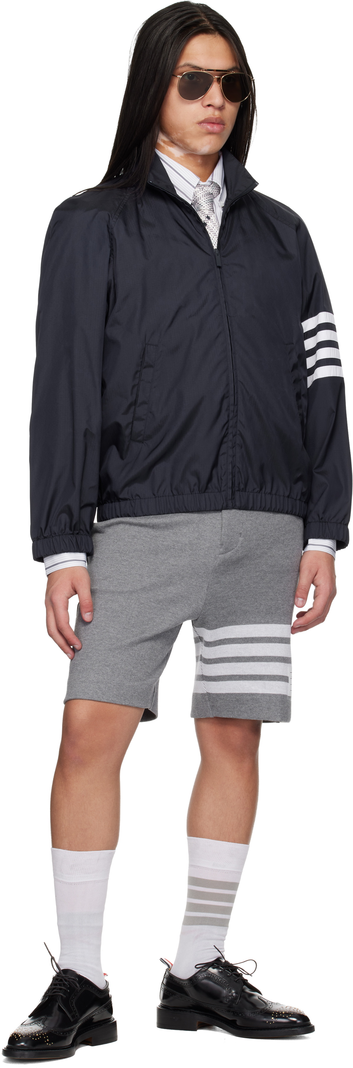 Thom Browne Navy Shiny Ripstop Raglan 4-Bar Track Jacket