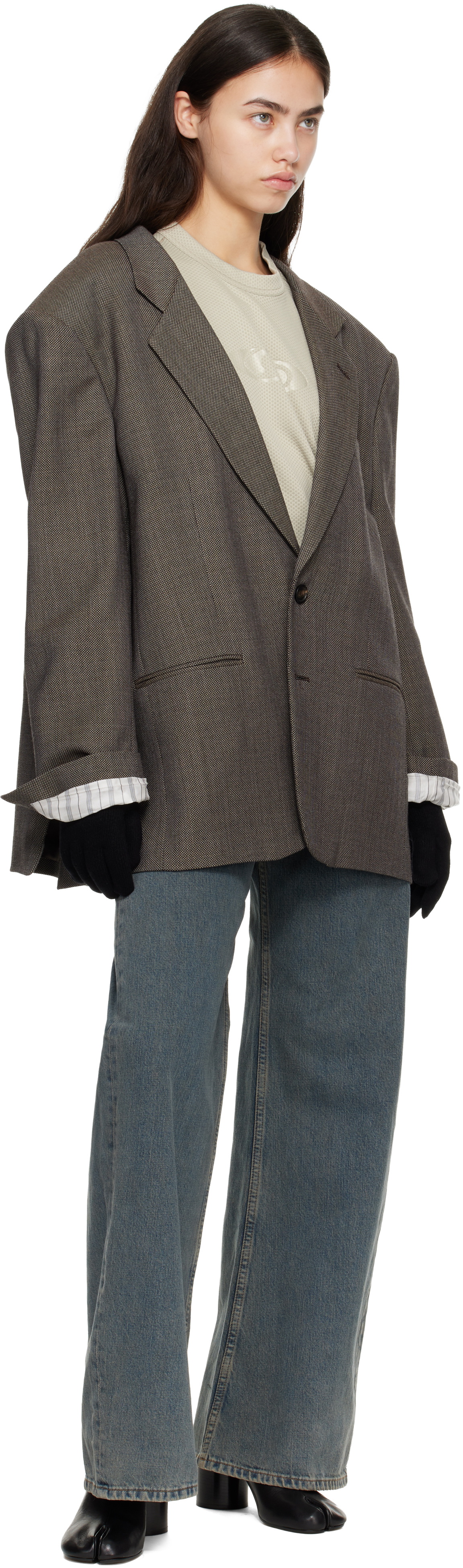 MM6 Maison Margiela Black Wool-Blend Knit Gloves