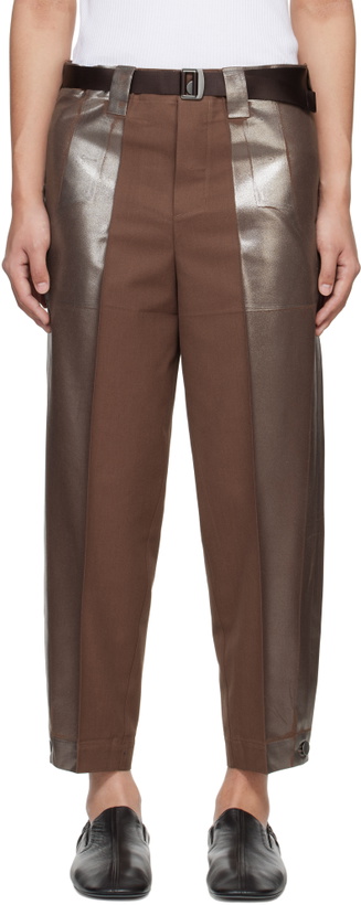 Photo: 132 5. ISSEY MIYAKE Brown Tucked Foil Trousers