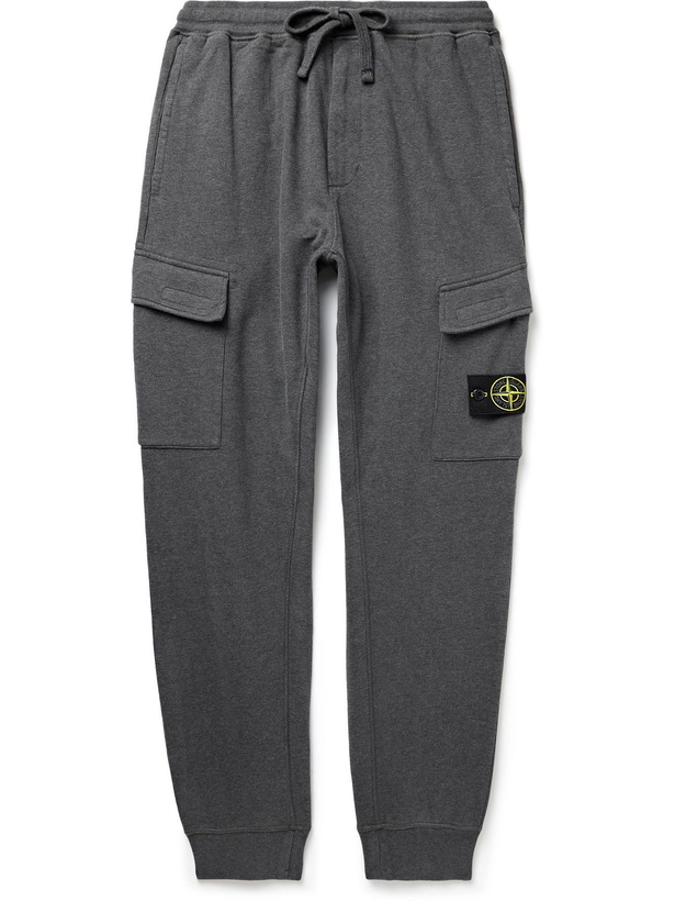 Photo: Stone Island - Slim-Fit Tapered Logo-Appliquéd Cotton-Jersey Cargo Sweatpants - Gray