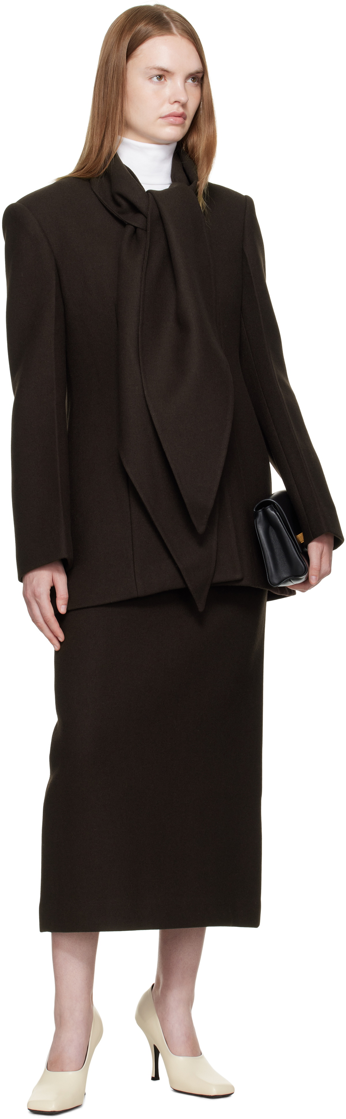R2W Brown Mullin Wool Scarf Jacket