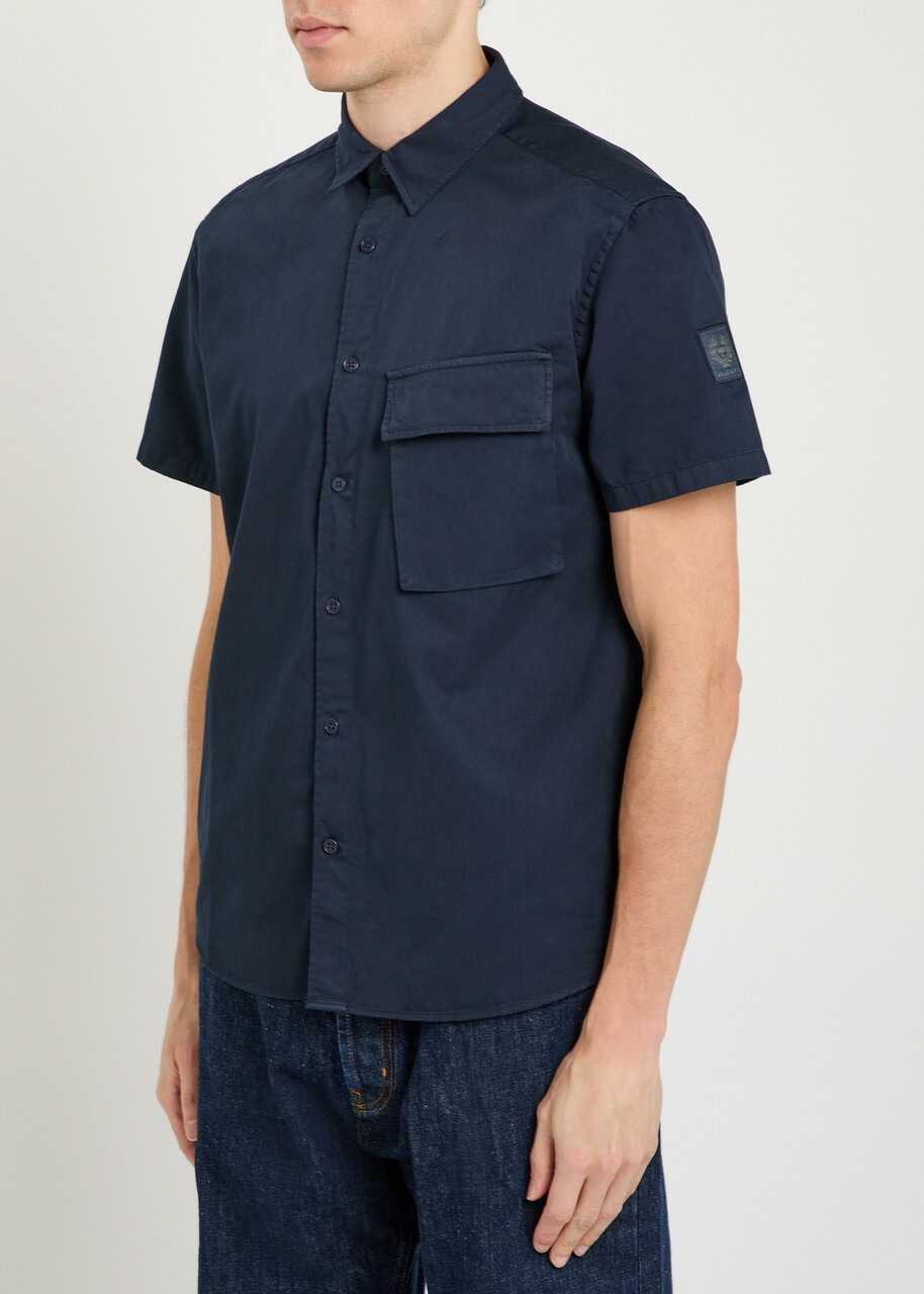 Belstaff Scale Short Sleeve Cotton Shirt Navy