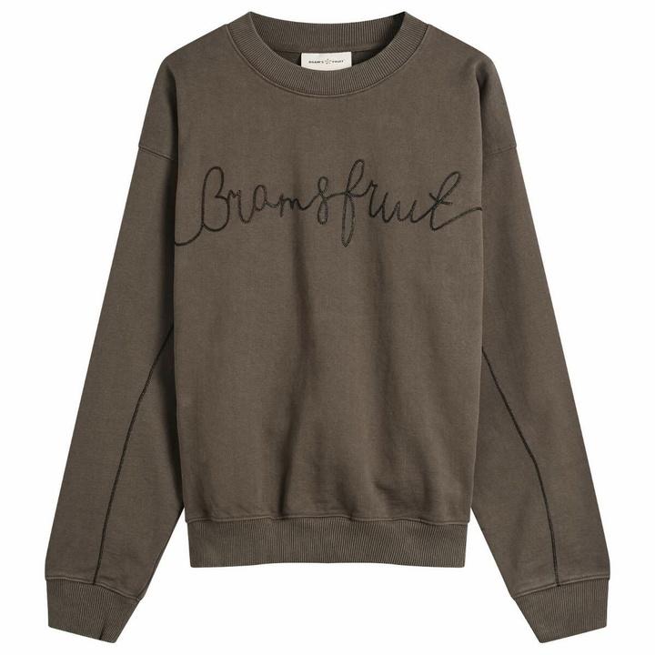 Photo: Bram's Fruit Men's Garden Hose Chain Stitch Crewneck Sweatshirt in Solid Charcoal
