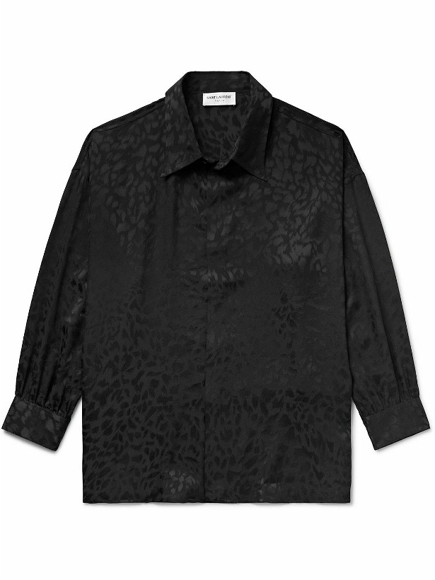 Photo: SAINT LAURENT - Silk-Satin Jacquard Shirt - Black