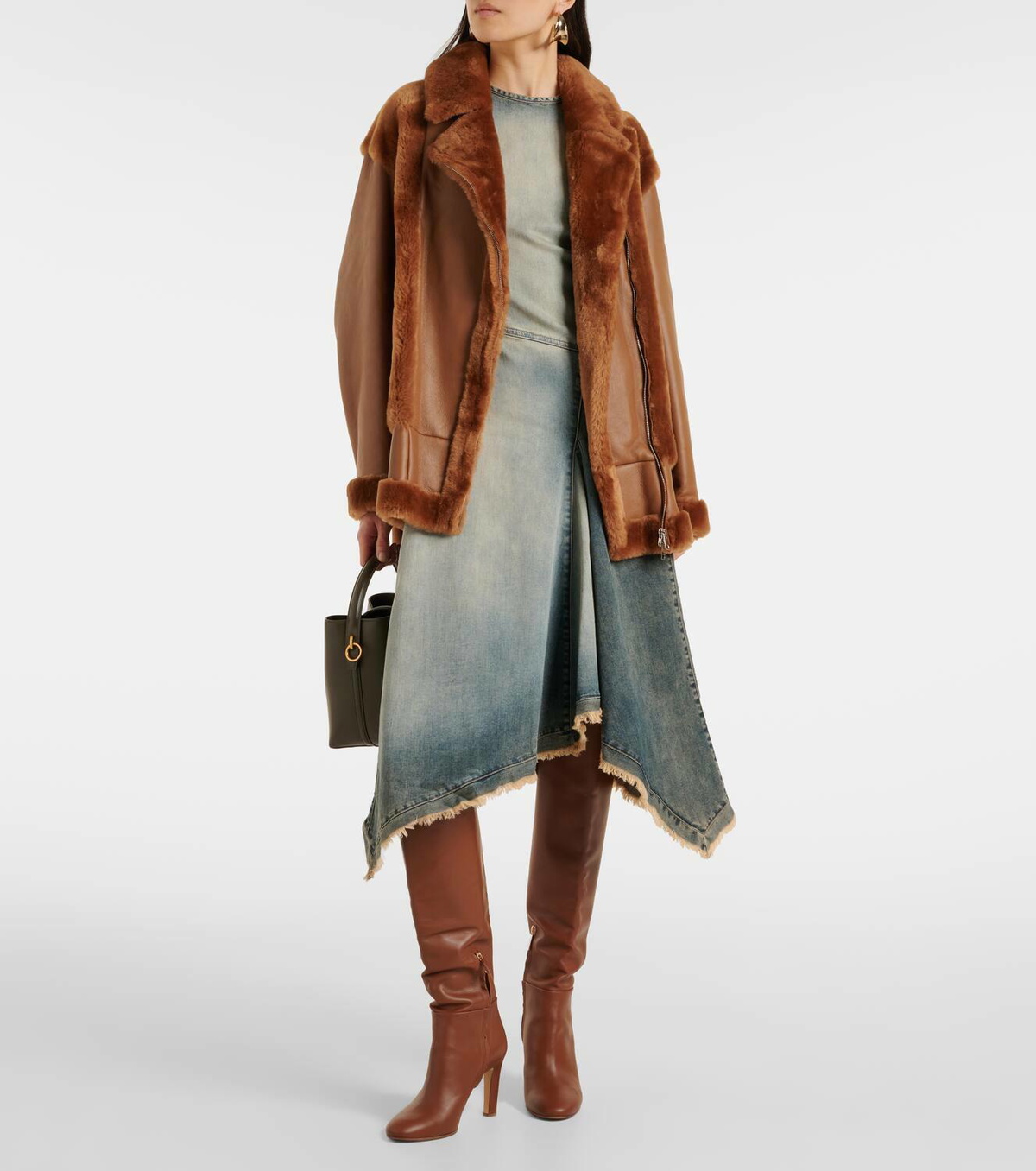 Blancha Shearling-trimmed leather jacket