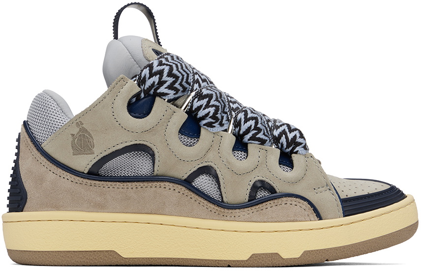 Lanvin Gray & Navy Leather Curb Sneakers Lanvin