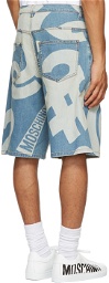 Moschino Blue Denim Allover Symbols Shorts