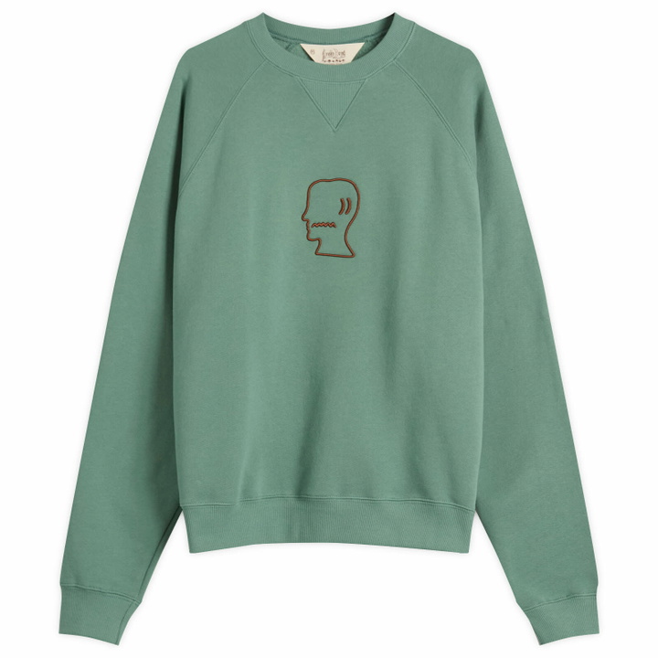 Photo: Brain Dead Men's Logo Head Raglan Crew Sweatshirt in Avocado