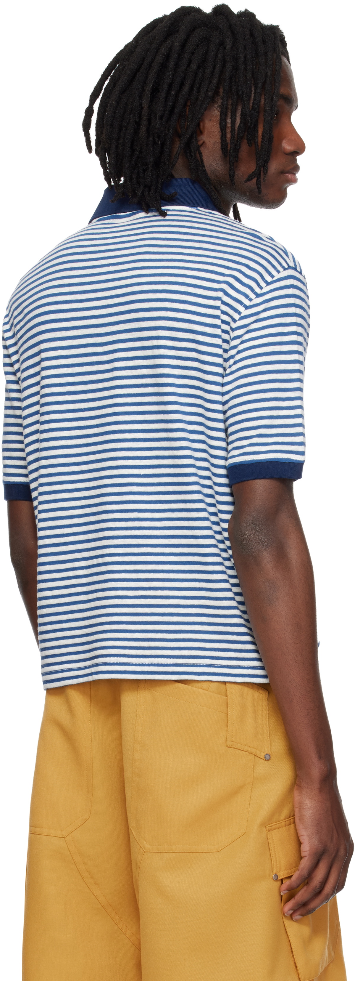 Marni Blue Striped Linen Blend Polo