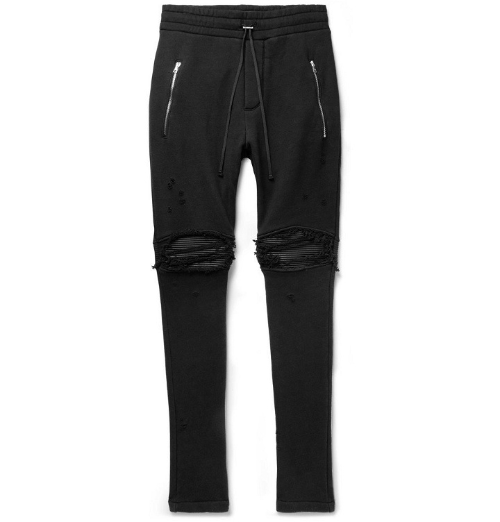 Photo: AMIRI - MX1 Slim-Fit Tapered Panelled Loopback Cotton-Jersey Biker Sweatpants - Men - Black