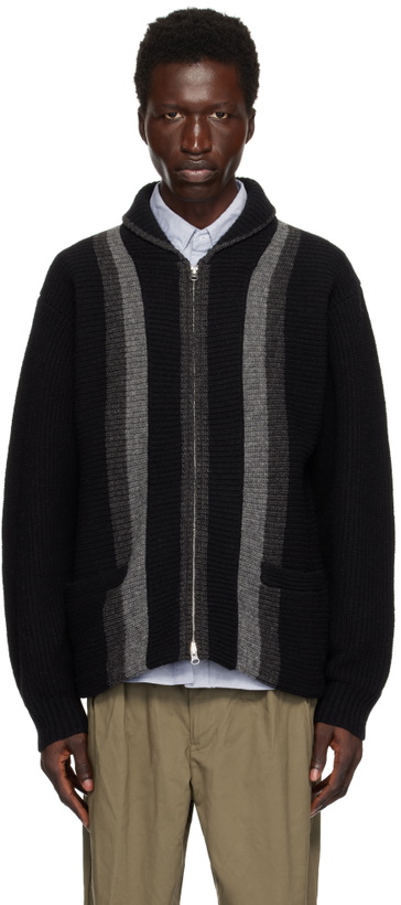 Photo: BEAMS PLUS Black Full Zip Shawl Collar Sweater