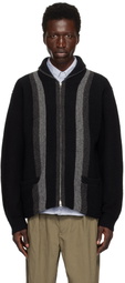 BEAMS PLUS Black Full Zip Shawl Collar Sweater