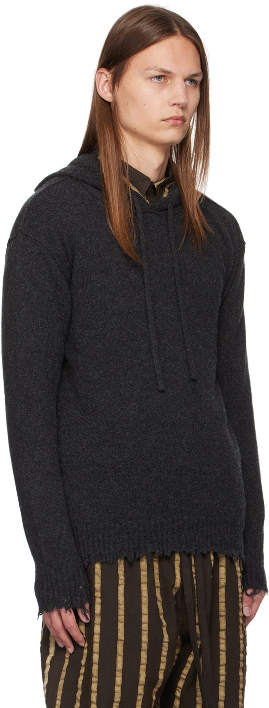 UMA WANG Gray Frayed Hoodie