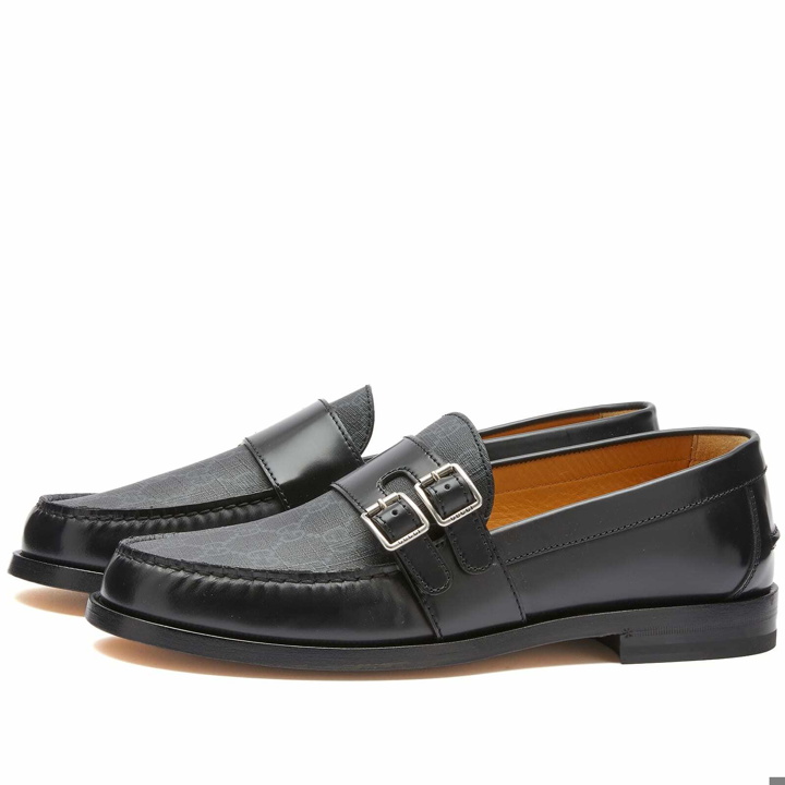 Photo: Gucci Men's Mellenial Double Buckle GG Supreme Loafer in Black