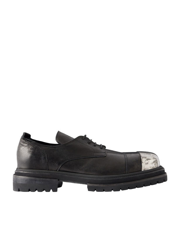 Photo: 424 - Metal-Trimmed Leather Derby Shoes - Black