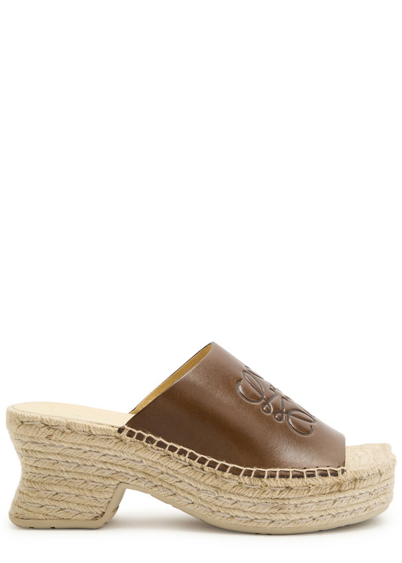 Photo: Loewe Petal 80 Espadrille Leather Slides Brown