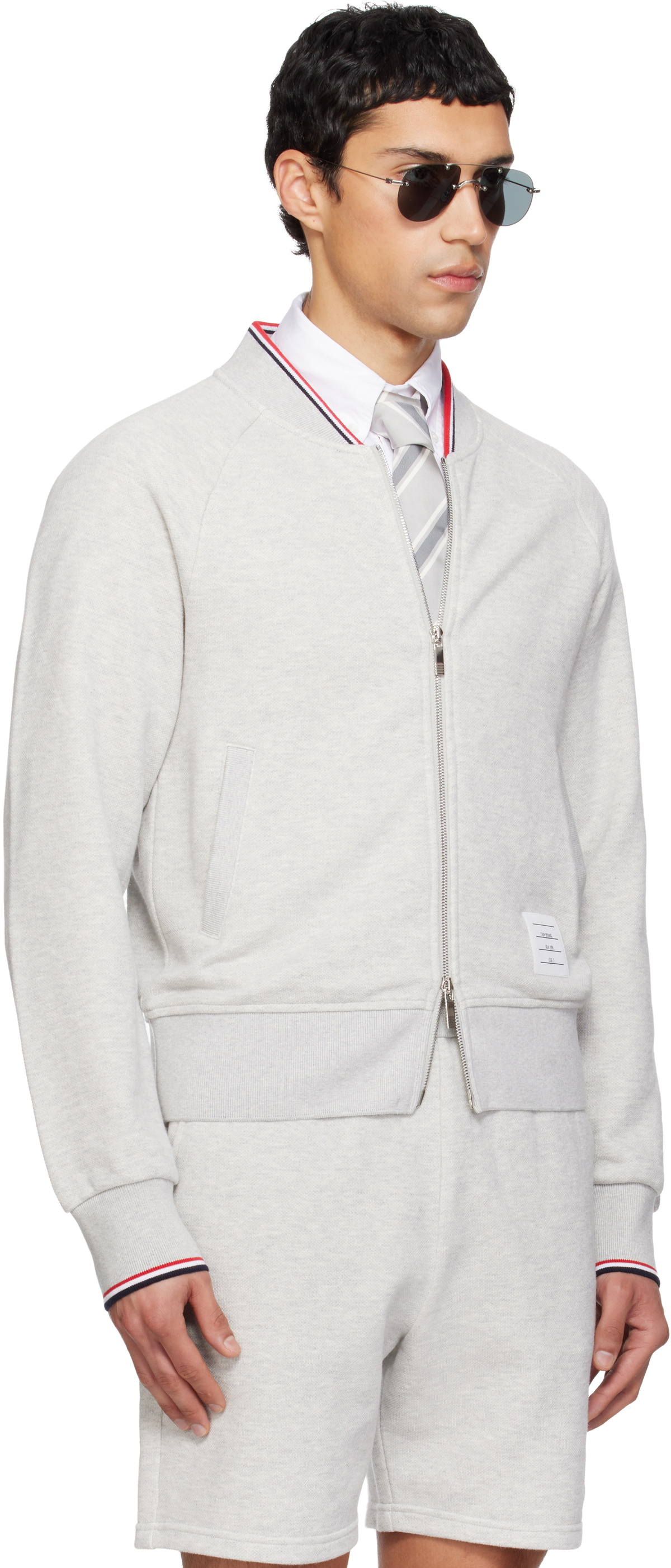 Thom Browne Gray Pique Loopback Bomber Sweatshirt