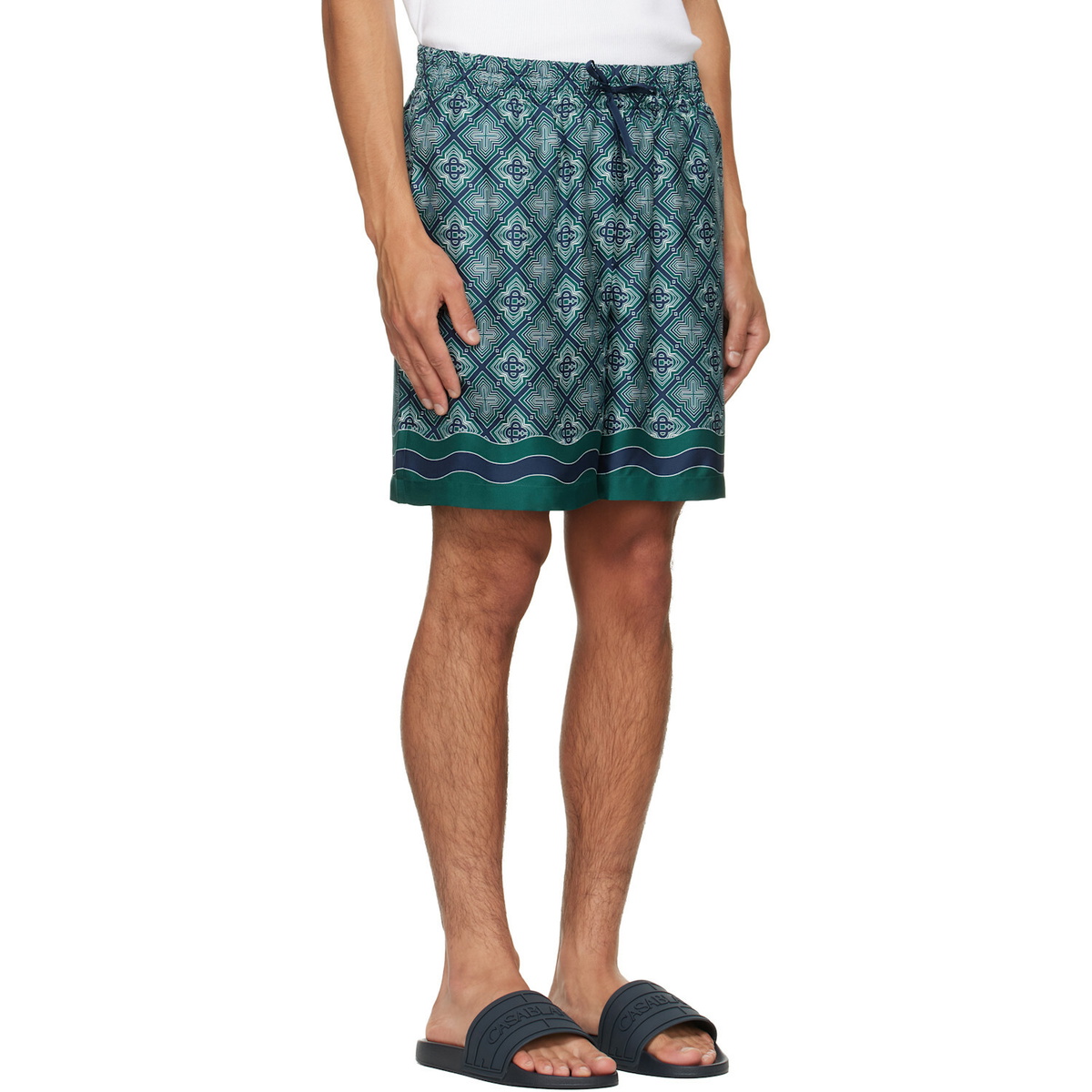 Casablanca Green Radiating Monogram Silk Shorts