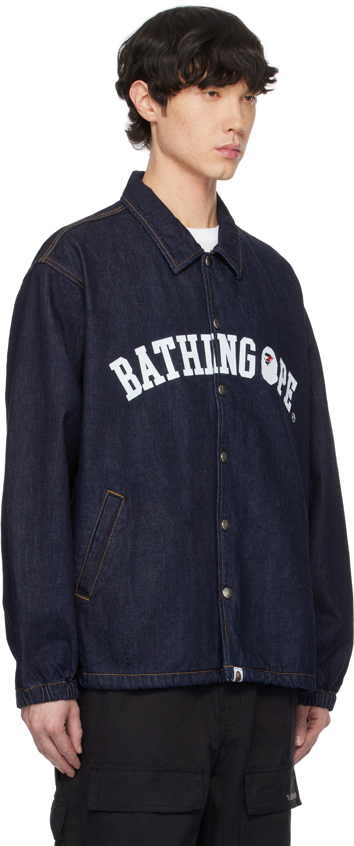 A BATHING APE コーチジャケット 青 Bathing Ape College Logo Coach Jacket Navy Blue XL New Never