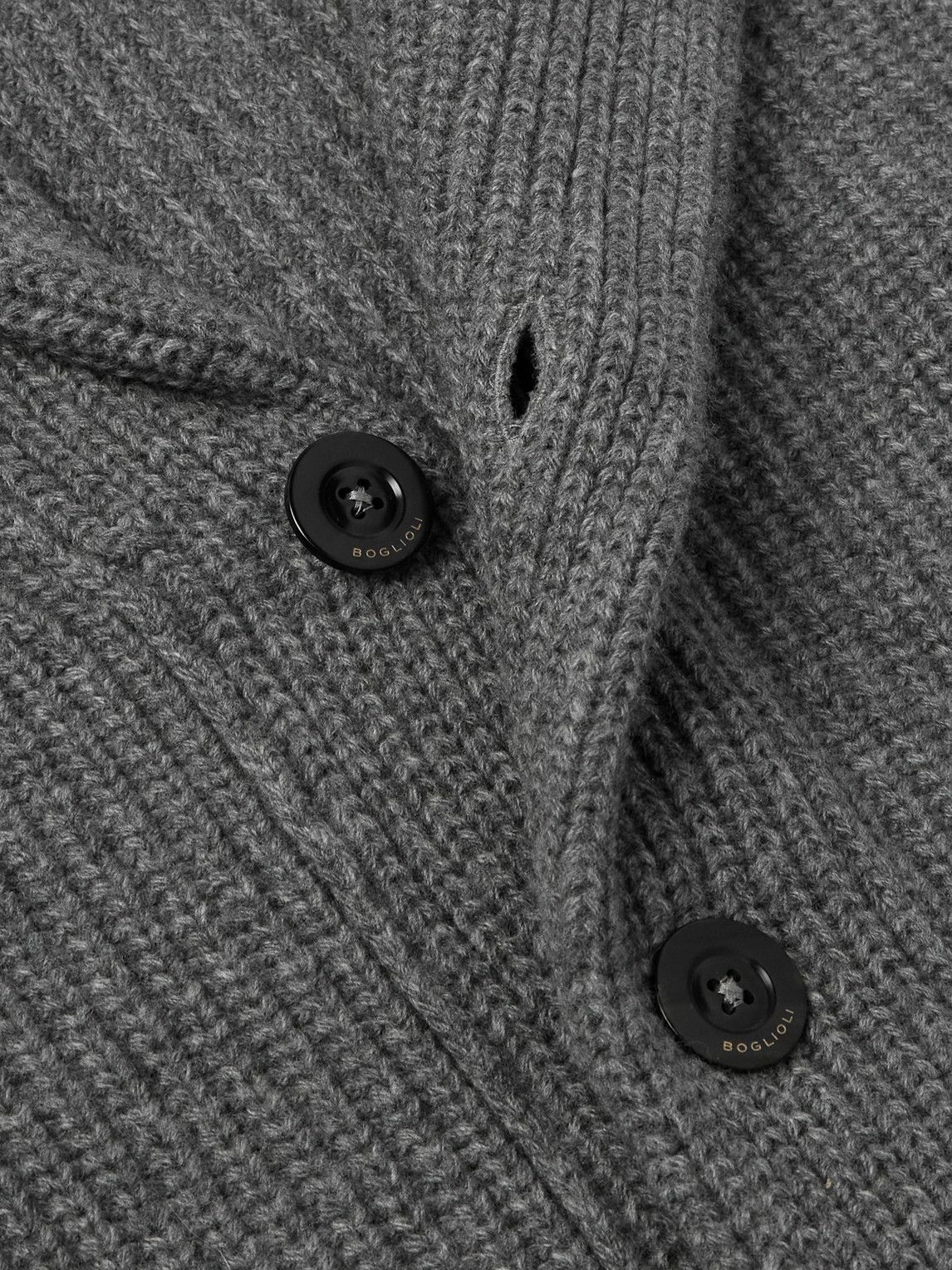 Boglioli - Shawl-Collar Ribbed Wool and Cashmere-Blend Cardigan - Gray