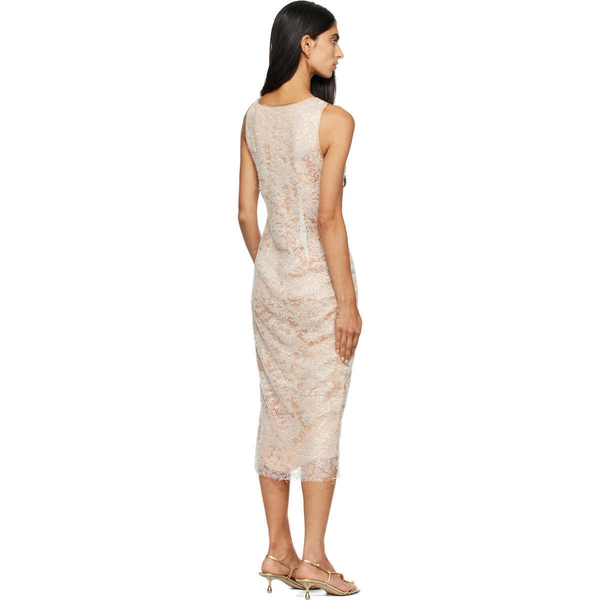 RESCHA SSENSE Exclusive Beige & White Dharee Lace Midi Dress
