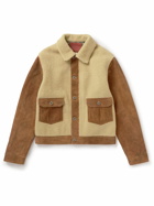 RRL - Panelled Shearling-Lined Suede Jacket - Brown