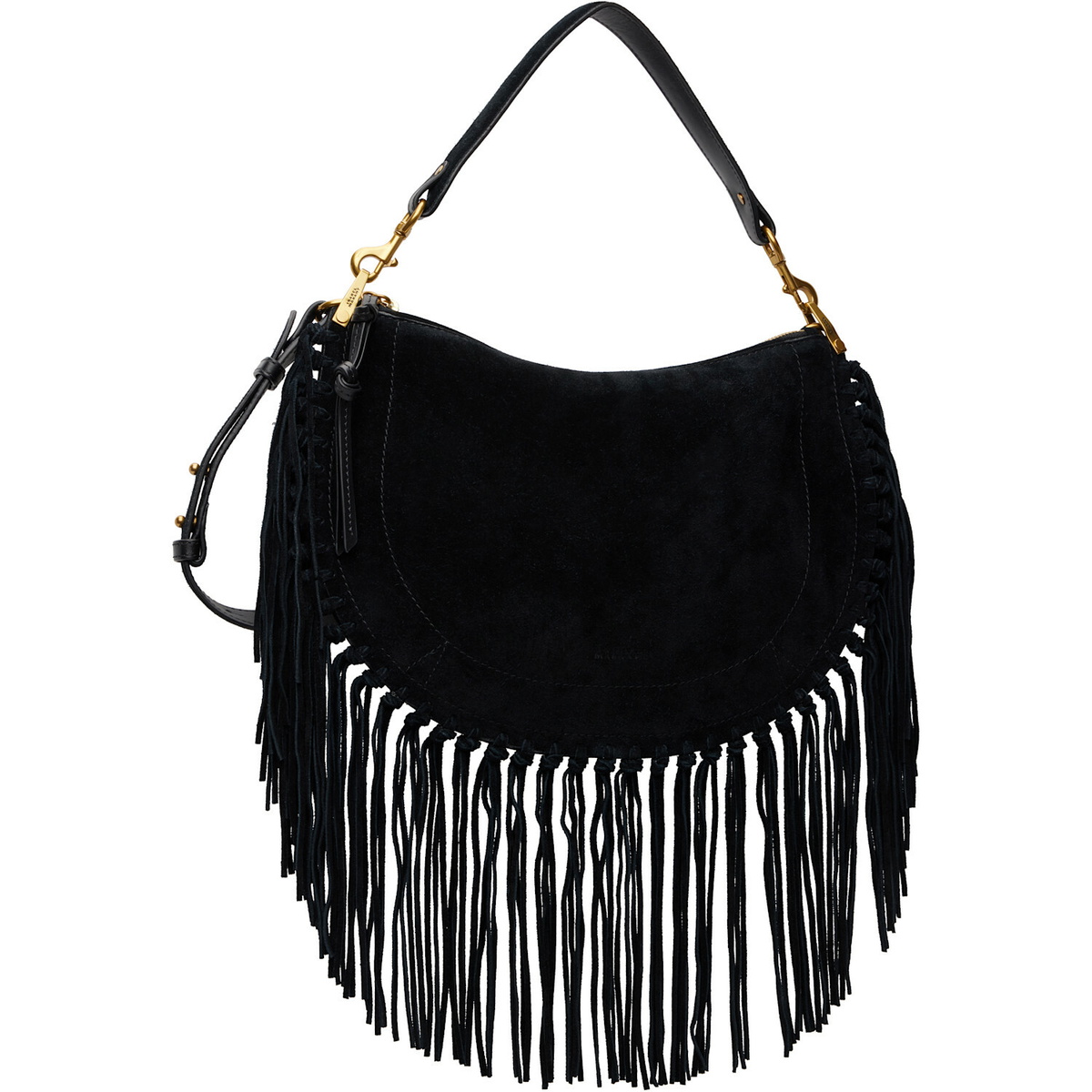 Isabel Marant Black Oskan Soft Zip Fringes Bag