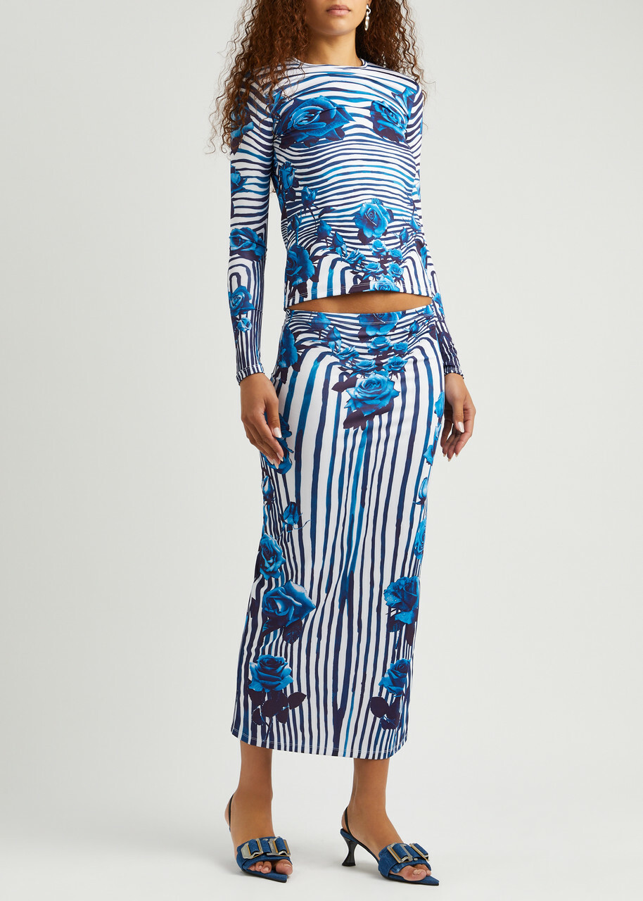 Jean Paul Gaultier Flower Body Morphing Stretch-jersey top Blue