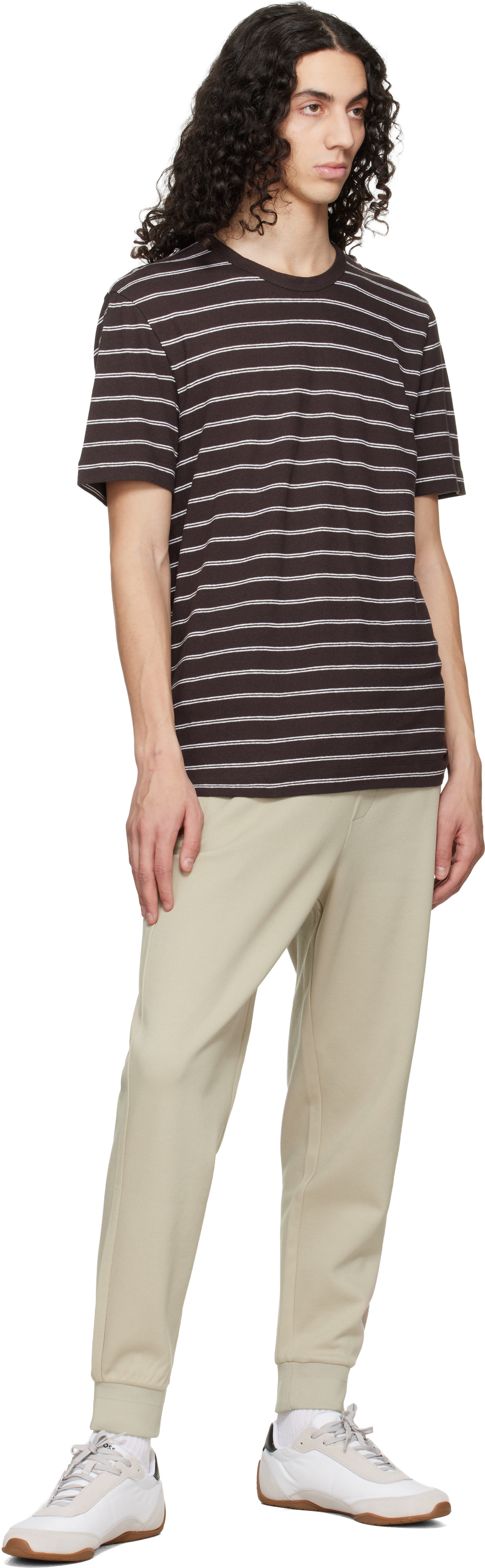 BOSS Beige Stretch-Cotton Cuffed Hems Track Pants