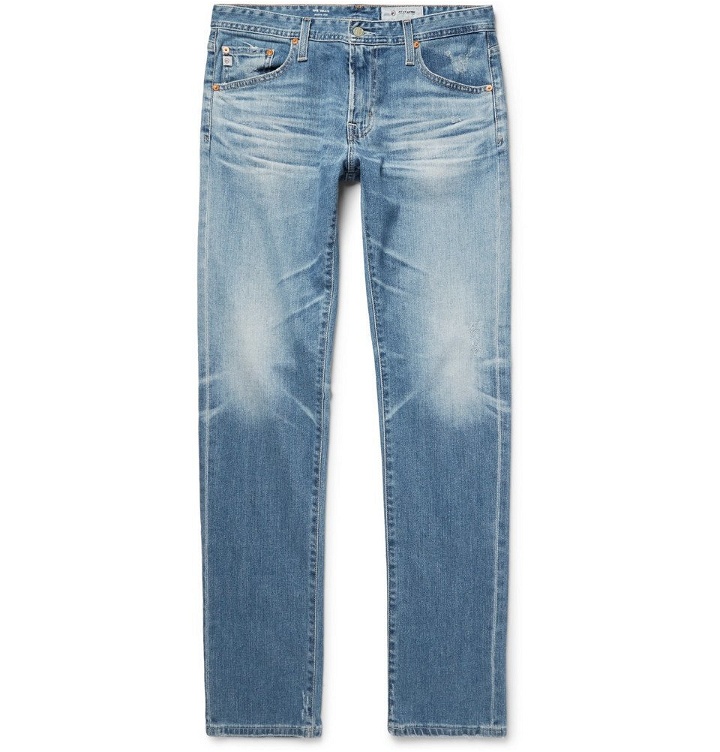 Photo: AG Jeans - Tellis Slim-Fit Distressed Stretch-Denim Jeans - Blue