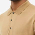 John Smedley Men's Merino Long Sleeve Knit Polo Shirt in Light Camel