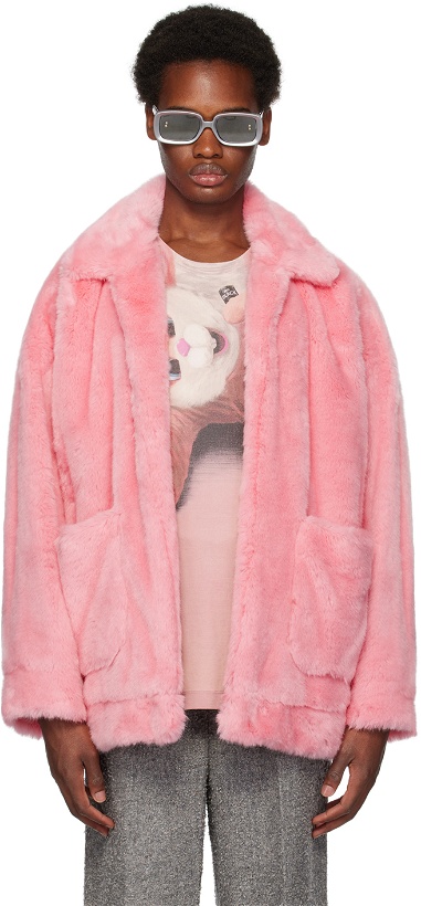 Photo: Doublet Pink Hand-Painted Faux-Fur Jacket