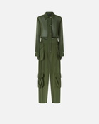 Pinko Georgette Jumpsuit With Cargo Pockets Green Rainforest