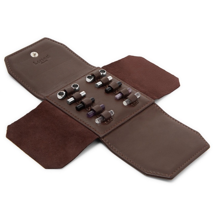 Photo: Lorenzi Milano - Rhodium-Plated Cufflinks Set with Full-Grain Leather Case - Brown