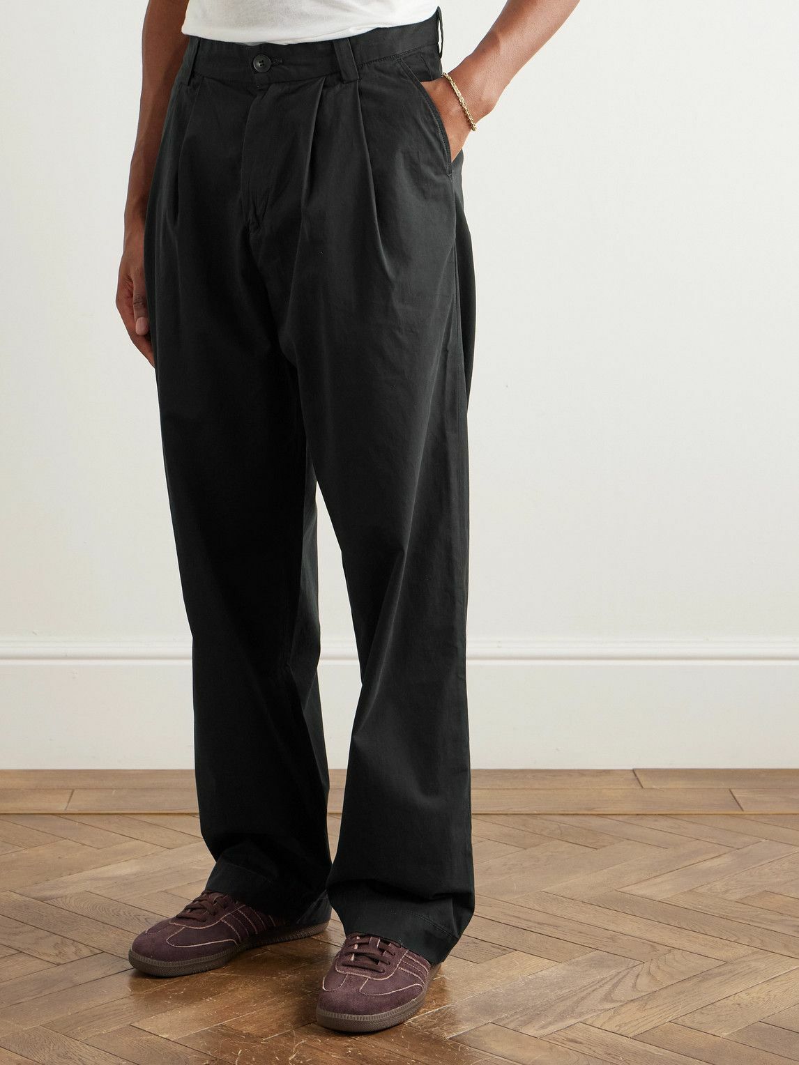 AGOLDE - Slater Straight-Leg Pleated Cotton-Twill Trousers - Black