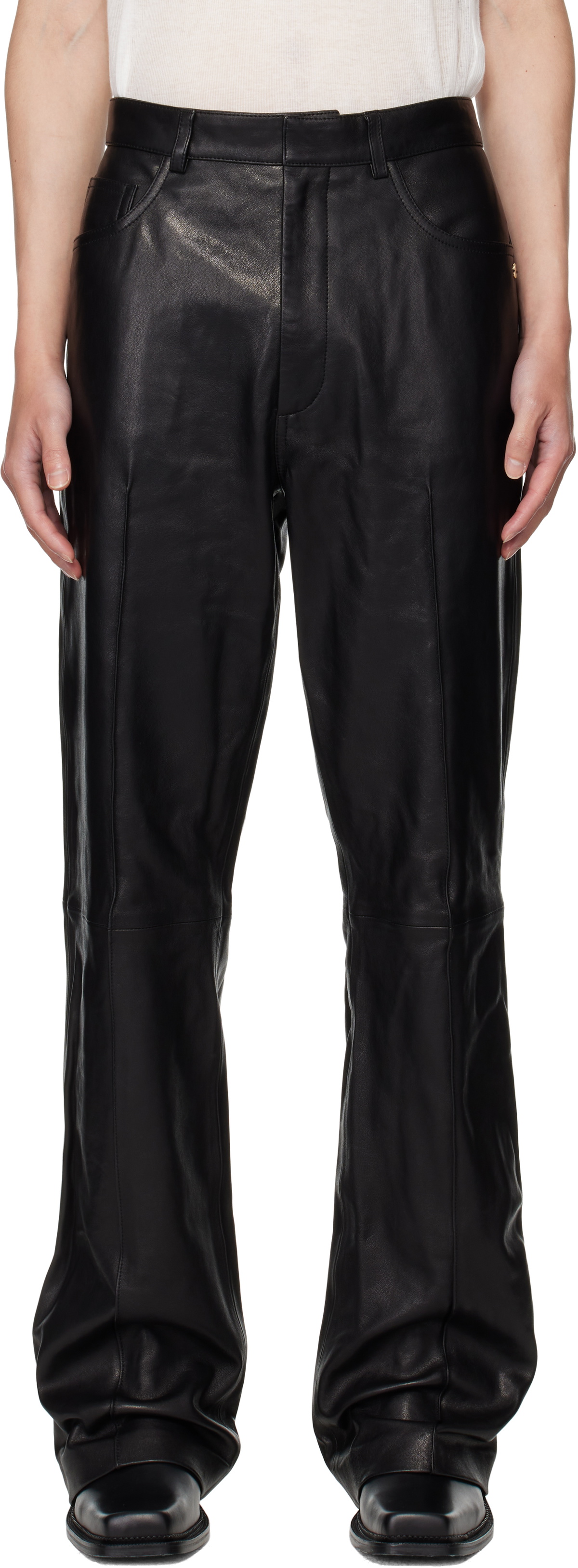 AMIRI Black Boot Cut Leather Pants