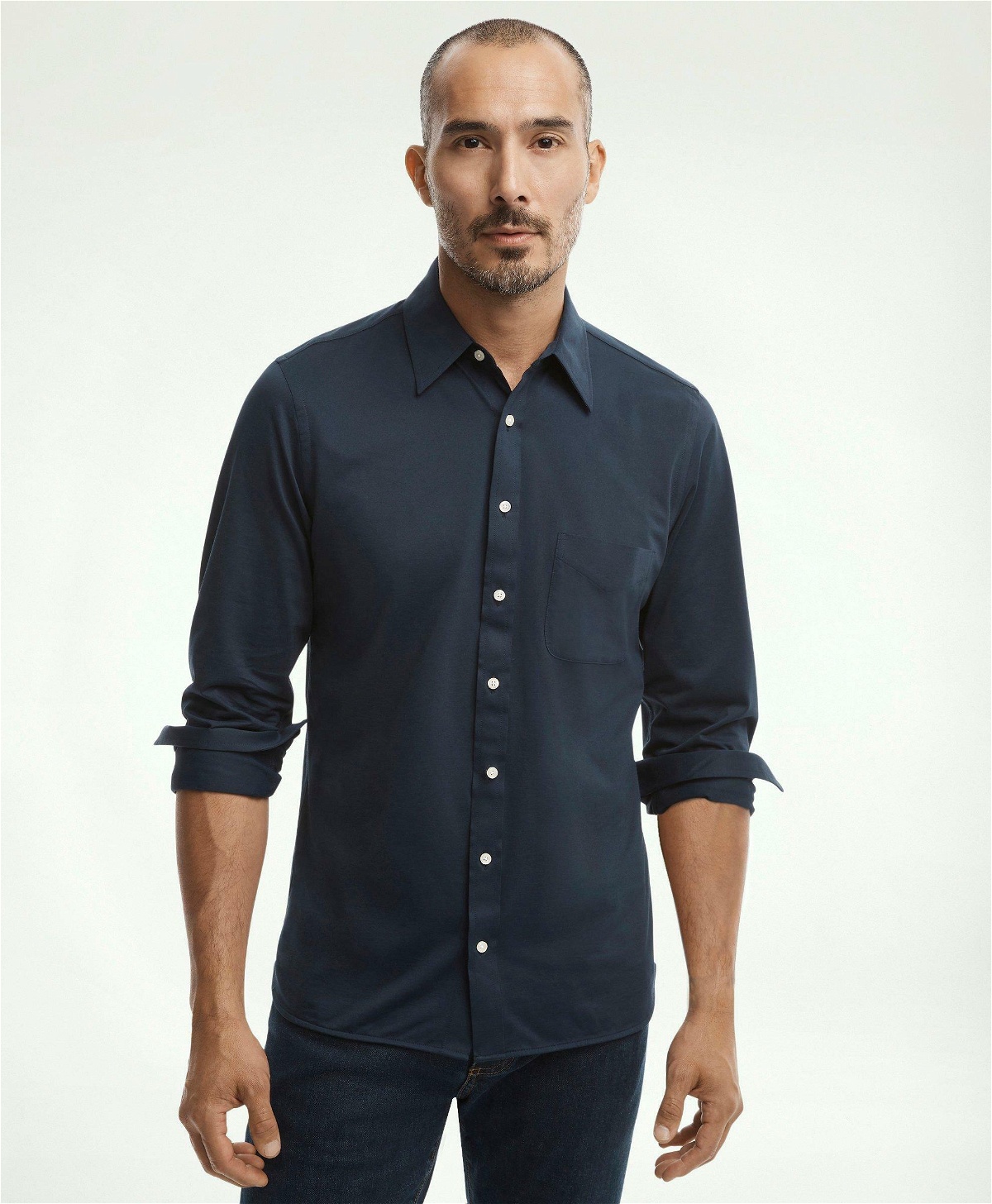 Photo: Brooks Brothers Men's Japanese Knit Dress Shirt, Slim Fit | Navy