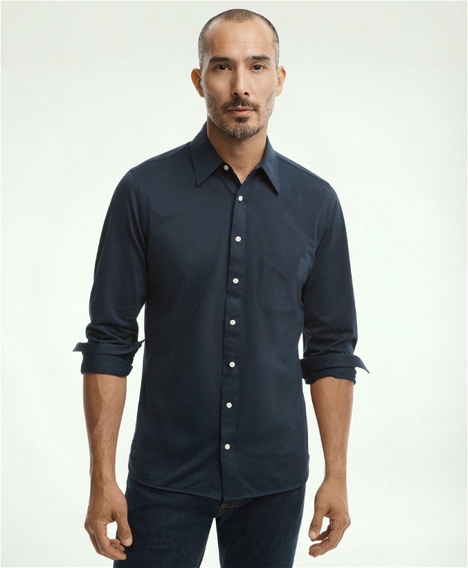 Photo: Brooks Brothers Men's Japanese Knit Dress Shirt, Slim Fit | Navy