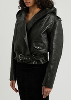 Alaïa Hooded Leather Biker Jacket Black