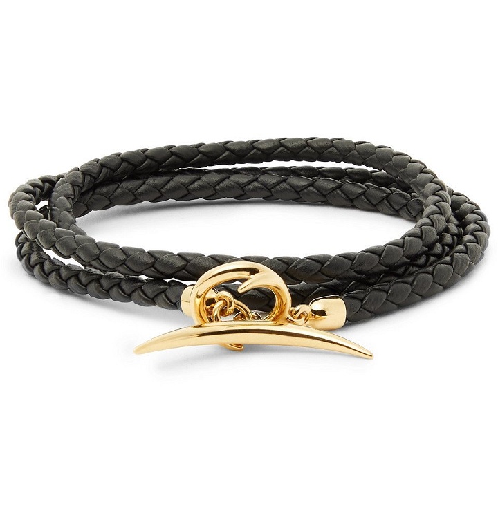 Photo: Shaun Leane - Quill Woven Leather and Gold-Plated Wrap Bracelet - Black