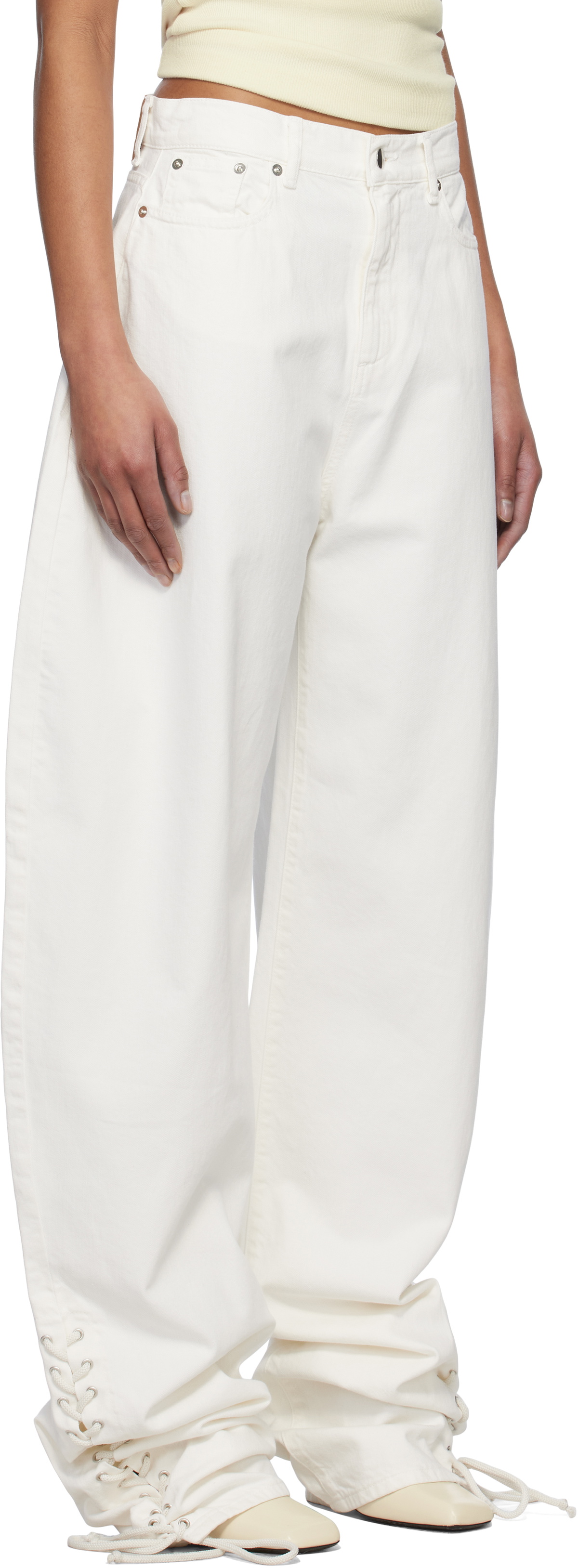 Mônot White Baggy Laced Up Jeans