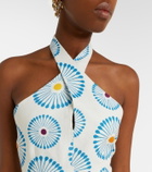 Cala de la Cruz Ivy floral halterneck linen crop top