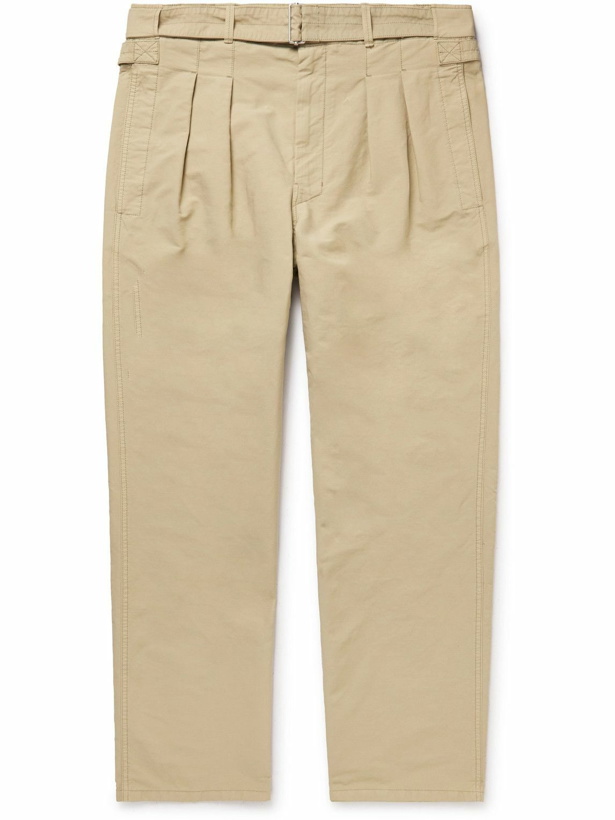 Photo: Lemaire - Straight-Leg Belted Pleated Cotton-Blend Trousers - Neutrals