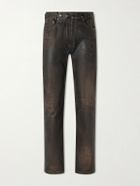 424 - Moto Straight-Leg Leather Trousers - Brown