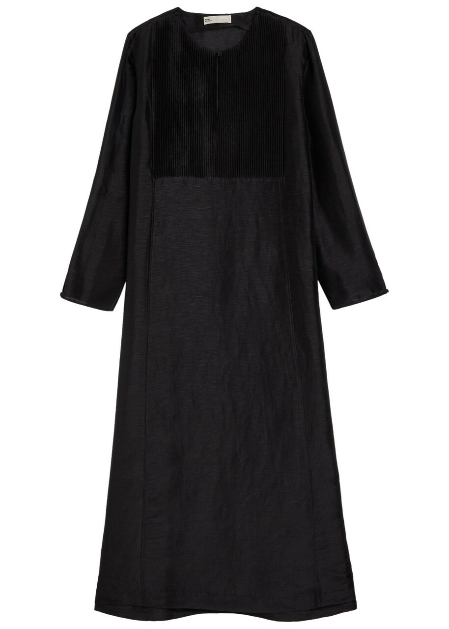 Tory Burch Pintucked Linen and Silk-blend Kaftan Black