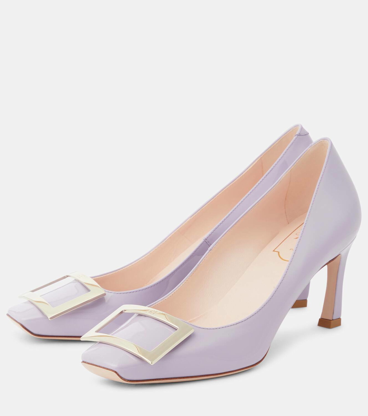 ROGER VIVIER 25S TROMPETTE SQUARE TOE HIGH HEELS 70MM IN PINK TWEED