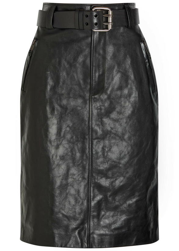 Photo: Saint Laurent Belted Leather Midi Skirt Black